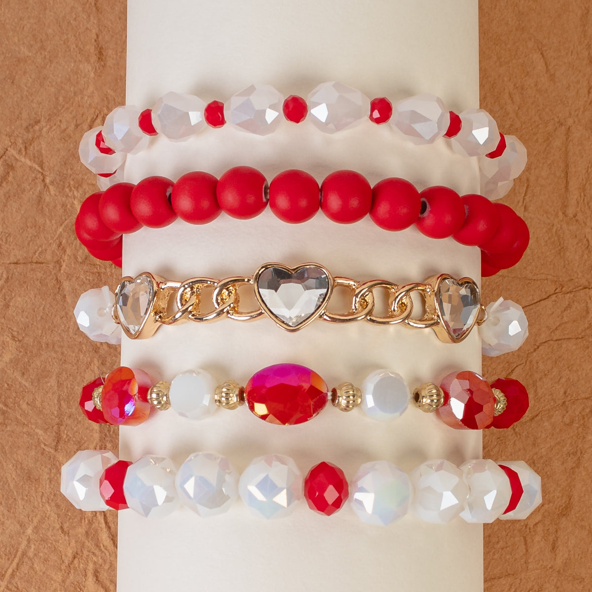 1426 - Beaded Stacked Bracelets - Red