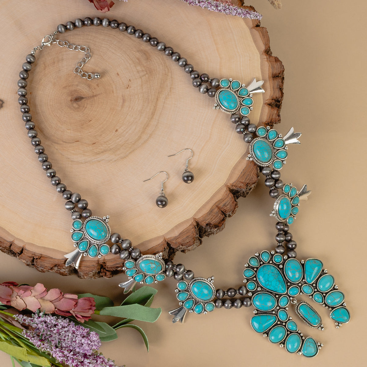 92013 - Squash Blossom Necklace - Turquoise & Silver