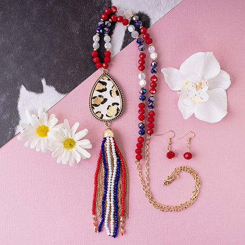 72791 - Animal Print Necklace - Red, White, & Blue
