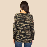 Load image into Gallery viewer, 10069 - Game Day Long Sleeve Leopard Cut Top - Camouflage

