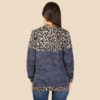 Load image into Gallery viewer, 10262 - Leopard Color Block Long Sleeve Top - Navy Blue
