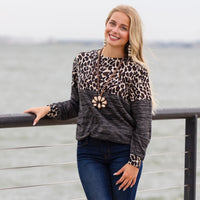 Load image into Gallery viewer, 10262 - Leopard Color Block Long Sleeve Top - Black
