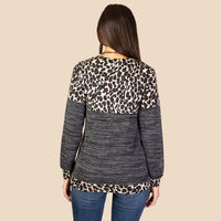 Load image into Gallery viewer, 10262 - Leopard Color Block Long Sleeve Top - Black
