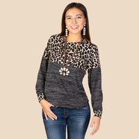 Load image into Gallery viewer, 10262 - Leopard Color Block Long Sleeve Top - Black
