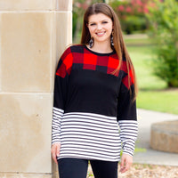 Load image into Gallery viewer, 10362 - Buffalo Plaid and Stripes Long Sleeve Top
