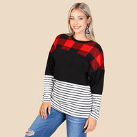 Load image into Gallery viewer, 10362 - Buffalo Plaid and Stripes Long Sleeve Top
