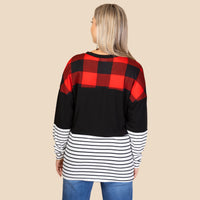 Load image into Gallery viewer, 10362 - Buffalo Plaid and Stripes Long Sleeve Top
