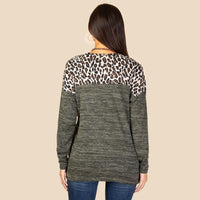 Load image into Gallery viewer, 10366 - Leopard and Sequin Long Sleeve Top - Olive
