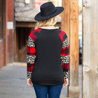 Load image into Gallery viewer, 10368 - Plaid and Leopard Long Sleeve Top
