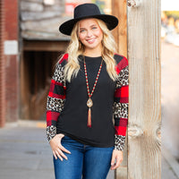Load image into Gallery viewer, 10368 - Plaid and Leopard Long Sleeve Top

