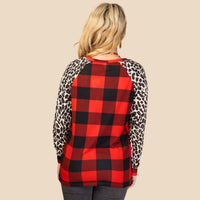 Load image into Gallery viewer, 10369 - Buffalo Plaid Top with Leopard Sleeves
