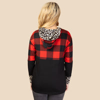 Load image into Gallery viewer, 10431 - Buffalo Plaid Hoodie Top with Leopard Accents
