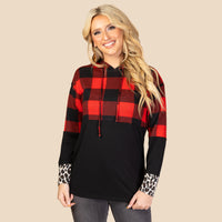 Load image into Gallery viewer, 10431 - Buffalo Plaid Hoodie Top with Leopard Accents

