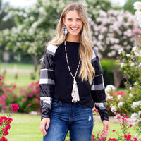 Load image into Gallery viewer, 10436 - Plaid and Sequin Long Sleeve Top - Black
