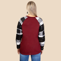 Load image into Gallery viewer, 10436 - Plaid and Sequin Long Sleeve Top - Maroon White
