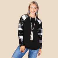 Load image into Gallery viewer, 10436 - Plaid and Sequin Long Sleeve Top - Black
