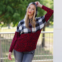 Load image into Gallery viewer, 10437 - Leopard and Buffalo Plaid Hoodie with Pockets
