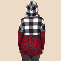 Load image into Gallery viewer, 10437 - Leopard and Buffalo Plaid Hoodie with Pockets
