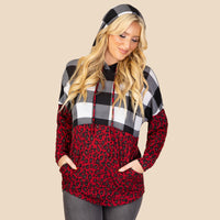 Load image into Gallery viewer, 10437 - Leopard and Buffalo Plaid Hoodie with Pockets
