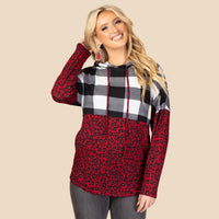 Load image into Gallery viewer, 10437 - Leopard and Buffalo Plaid Hoodie with Pockets
