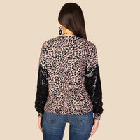 Load image into Gallery viewer, 10438 - Leopard with Sequin Long Sleeve Top - Pink
