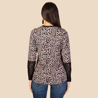Load image into Gallery viewer, 10443 - Leopard Print Lace Sleeve Top - Pink
