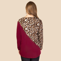 Load image into Gallery viewer, 10448 - Long Sleeve Color Block Leopard Top - Maroon
