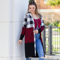 Load image into Gallery viewer, 10465 - White Plaid and Leopard Cardigan with Pockets

