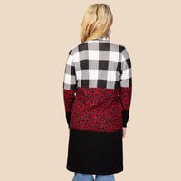 Load image into Gallery viewer, 10465 - White Plaid and Leopard Cardigan with Pockets
