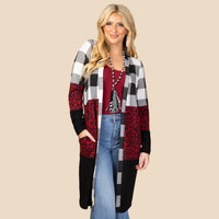Load image into Gallery viewer, 10465 - White Plaid and Leopard Cardigan with Pockets
