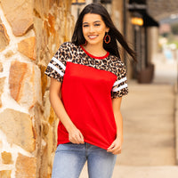 Load image into Gallery viewer, 10545 - Half Sleeve Leopard Top with Stripes - Red

