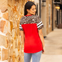 Load image into Gallery viewer, 10545 - Half Sleeve Leopard Top with Stripes - Red
