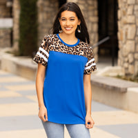 Load image into Gallery viewer, 10545 - Half Sleeve Leopard Top with Stripes - Royal Blue
