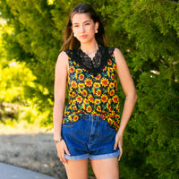 Load image into Gallery viewer, 10586 - Sunflower Lace Tank Top
