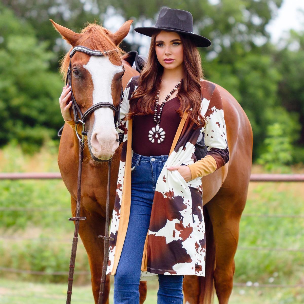 10602 - Cow Print Cardigan with Brown Accent