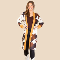 Load image into Gallery viewer, 10602 - Cow Print Cardigan with Brown Accent
