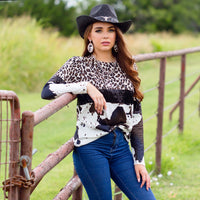 Load image into Gallery viewer, 10606 -Leopard and Cowprint Sequin Long Sleeve Top
