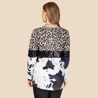 Load image into Gallery viewer, 10606 -Leopard and Cowprint Sequin Long Sleeve Top
