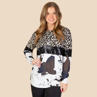 Load image into Gallery viewer, 10606 -Leopard and Cowprint Sequin Long Sleeve Top
