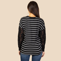 Load image into Gallery viewer, 10622 - Striped Top with Lace Sleeves - Black
