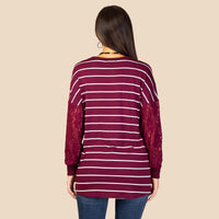 Load image into Gallery viewer, 10622 - Striped Top with Lace Sleeves - Wine
