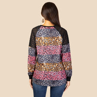 Load image into Gallery viewer, 10658 - Multi Leopard Long Sleeve Top with Lace Shoulders
