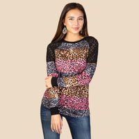 Load image into Gallery viewer, 10658 - Multi Leopard Long Sleeve Top with Lace Shoulders
