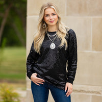 Load image into Gallery viewer, 10660 - Black Sequin Long Sleeve Top
