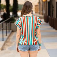 Load image into Gallery viewer, 10697 - Serape V Neck Top with Ruffle Sleeves
