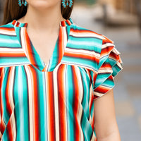 Load image into Gallery viewer, 10697 - Serape V Neck Top with Ruffle Sleeves
