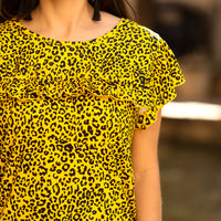 Load image into Gallery viewer, 10704 - Leopard Top with Ruffle Accents - Yellow
