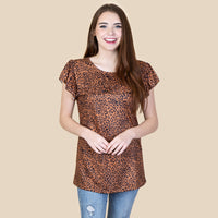 Load image into Gallery viewer, 10704 - Leopard Top with Ruffle Accents - Brown
