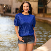 Load image into Gallery viewer, 10717 - Sequin Half Sleeve Top - Royal Blue
