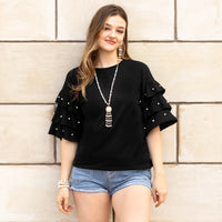 Load image into Gallery viewer, 10735 - Ruffle Sleeves Pearl Embellished Top
